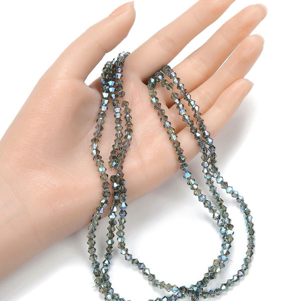 500pcs Creative Club Faceted Bicone Crystal Glass Beads, Green Peridot Shimmer, 4mm (0.16 Inch) Small Tiny, Hole ID 0.9mm, CCB436