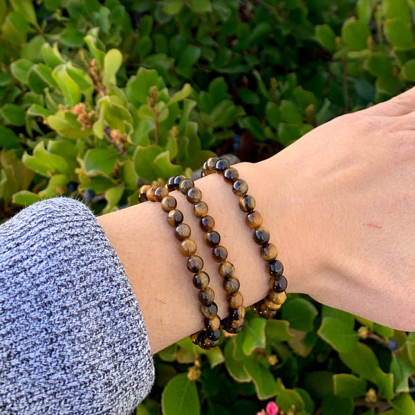 1 Strand Stretch Natural Grade A Yellow Tiger Eye  Beaded Gemstone Bracelet, 6mm Beads, Length Selections: 7 inch/7.5 inch/8 inch