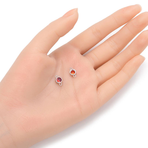 2pcs 925 Sterling Silver 6mm January Birthstone Links, Tarnish Resistant, Garnet Red Cubic Zirconia Gemstone Connector, SXP10-1