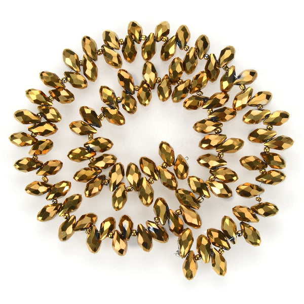 200pcs Creative Club Faceted Teardrop Briolette Crystal Glass Beads, Pendant Drop, Gold Aurum, 12x6mm, Hole ID 1mm, CCT2-33