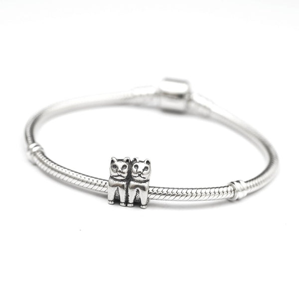 1pc Real Solid Sterling Silver Love Cats Charm Bead, Compatible with Pandora All Other Charm Bracelets, EC395