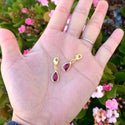 2pcs Clip On Dangle July Ruby Red Birthstone Charm Drops, Tarnish Resistant, 18K Yellow Gold Plated Lobster Clasp, BL8-7