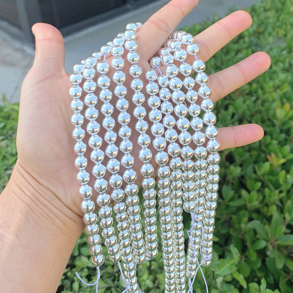 Natural Hematite Gemstone Round Beads, Silver Plated, 15 Inch/1 Strand, Size Selections: 6mm/8mm/10mm