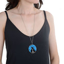 1pc Tree of Life Prosperity Necklace, Natural Blue Howlite Imitation Turquoise Gemstone Pendant, 26 inch Surgical Stainless Steel Chain, GGP9-6