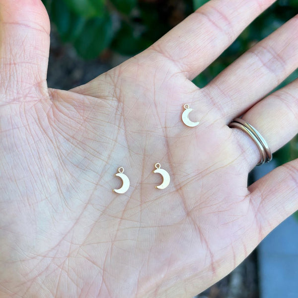 2pcs Real 1/20 14K Gold Filled Small Moon Charm Drops, 6.3mm/0.25 Inch, Hole ID 1mm, JK13-7