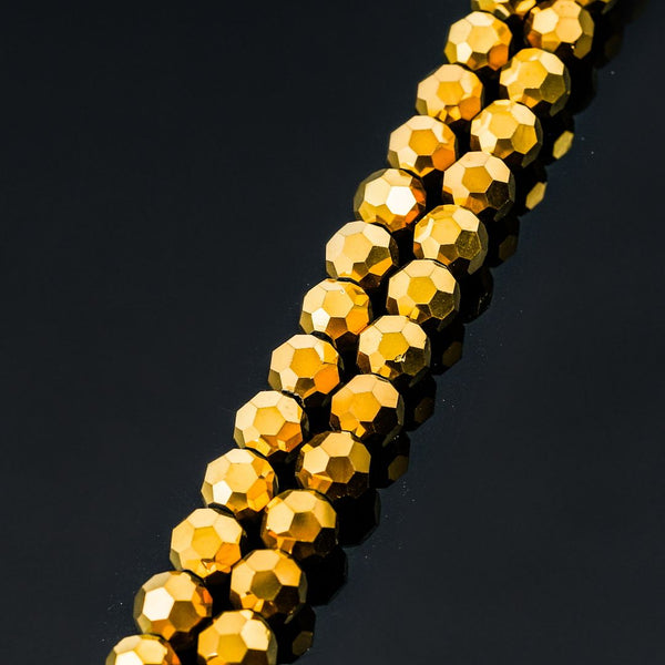 200pcs Creative Club Faceted Round Crystal Glass Beads, Gold Aurum, 6mm (0.24 inch), Hole ID 1mm, CC2R633