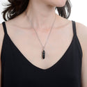 1pc Natural Black Obsidian Gemstone Pendant Necklace, 18 Inch Surgical Stainless Steel Chain, GGP-E9