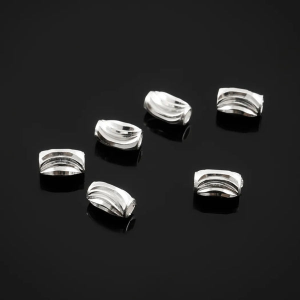 200pcs Small Corrugated Oval Beads, Sterling Silver Plated Brass, 7mm, Hole ID 1.2mm, CF124