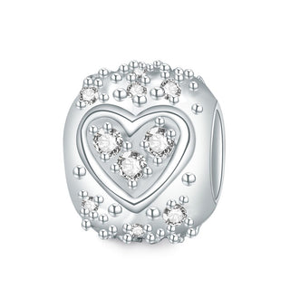1pc 925 Sterling Silver Round Heart Pattern April Birthstone Bead Charm, Diamond Clear Cubic Zirconia CZ, 11x9mm, Hole ID 4.5mm, EC1-H4