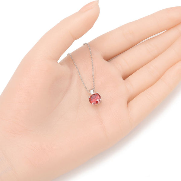 925 Sterling Silver January Birthstone Solitaire Necklace, 8mm/2 Carat Red Garnet Cubic Zirconia CZ, Length Selections: 16 inch/18 inch
