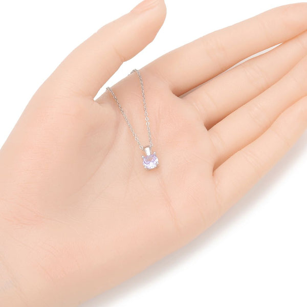 925 Sterling Silver June Birthstone Solitaire Necklace, 6mm/0.84 Carat Purple Alexandrite Cubic Zirconia CZ, Length Selections: 16 inch/18 inch