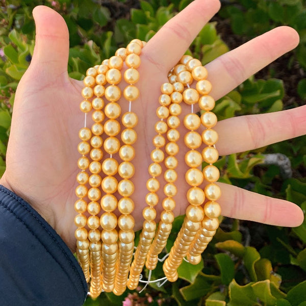 AAA Grade Natural Shell Pearl Round Beads, Freshwater Mother Of Pearl Nacre, Golden Yellow, 1 Strand/15 Inch, Size Selections: 4mm/6mm/8mm