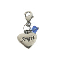 Clip On Solid Sterling Silver Love Heart Angel September Sapphire Blue Birthstone Charm