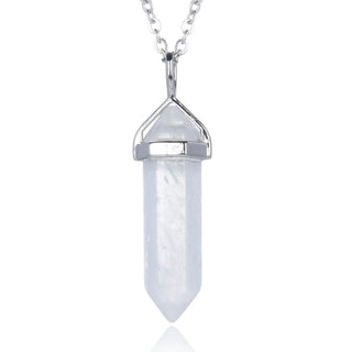 1pc Natural White Quartz Clear Crystal Gemstone Pendant Necklace, 18 Inch Surgical Stainless Steel Chain, GGP-C5