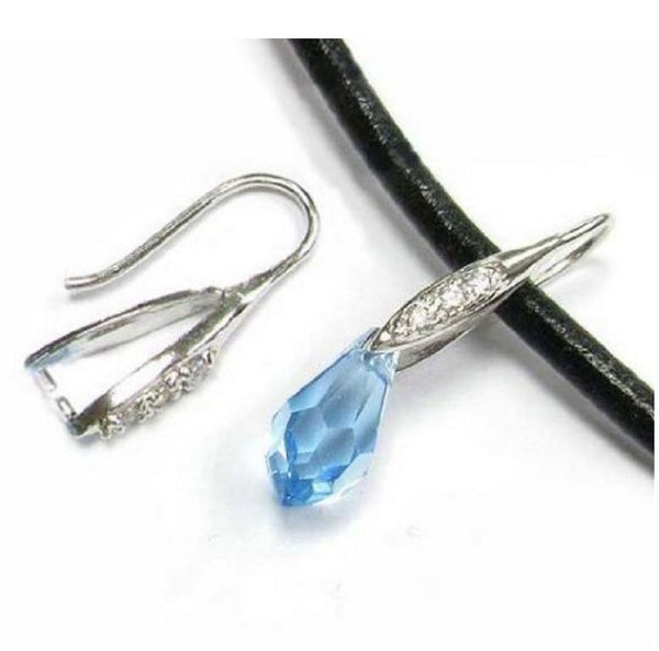 4pc Sterling Silver Fancy Earring Hooks, Pinch Bail, Cubic Zirconia CZ, Tarnish Resistant Rhodium Plated, 20mm, Strong, SS258