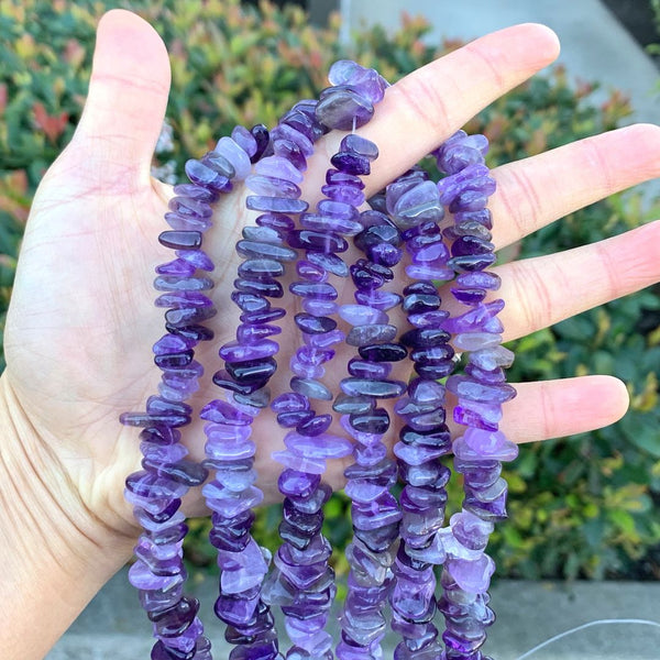 Natural Purple Amethyst Crystal Gemstone Smooth Tumbled Pebble Beads, Irregular, 8mm-10mm, Hole ID 1mm, 1 Strand/15 Inch, GZ3-2
