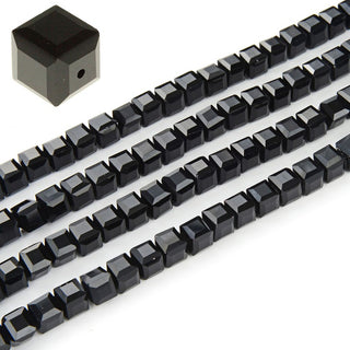 100pcs Creative Club Faceted Cube Crystal Glass Beads, Jet Black, 6mm, Hole ID 1mm, CCC623