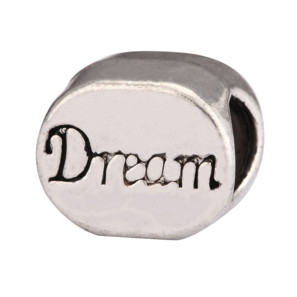 20pcs I Have Dreams Large Hole Beads, Hole ID 4.5mm, Antique Silver, Zinc Alloy Metal, MEC-C4