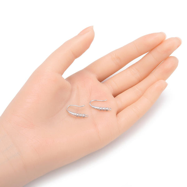 4pcs 925 Sterling Silver Fancy Earring Hooks, 8 Cubic Zirconia CZ, Tarnish Resistant Rhodium Plated, 20mm, SS451