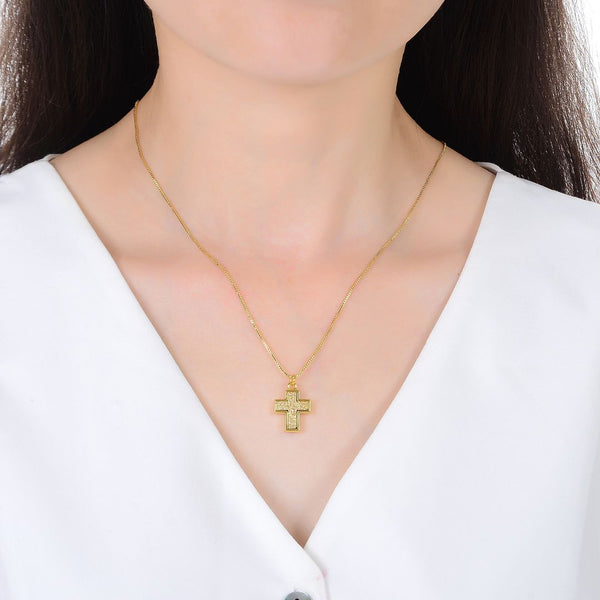 1pc Natural Druzy Crystal Pendant Necklace, Gold Cross Drop Small Gemstone Pendant, 18 inch Gold Plated Stainless Steel Chain, GGP20-1