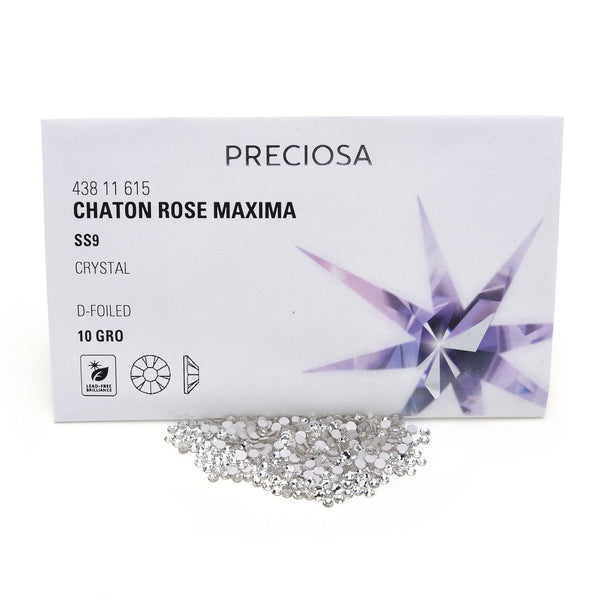100pcs Genuine Preciosa MAXIMA Chaton Rose Round Flat Back Crystal Rhinestone, Foil Back, Crystal Clear, SS9, 2.5-2.7mm, Prm-S91