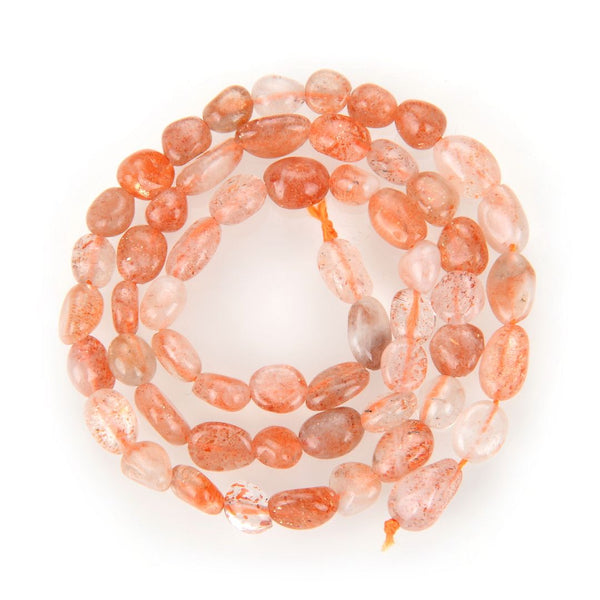 Natural Gold Sheen Sunstone Gemstone Oval Tumbled Pebble Beads, Irregular, 6mm to 8mm, Hole ID 1mm, 15 Inch/1 Strand, GZ11-54