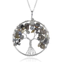 1pc Tree of Life Prosperity Necklace, Natural Labradorite Gemstone Pendant, 26 inch Surgical Stainless Steel Chain, GGP9-11