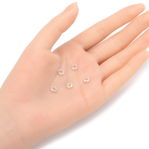 20pcs 925 Sterling Silver Large Hole Round Ring Spacer Beads, Size Selections: 4mm/5mm/6mm