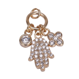 Real Gold Plated Sterling Silver Shining Hand Flower Bead Charm Pendant Cubic Zirconia CZ,...