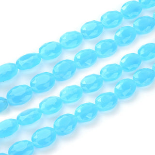 50pcs Creative Club Faceted Flat Oval Crystal Beads, Blue Turquoise Opal, 16x12mm/Large, Hole ID 1.1mm, CCO-31