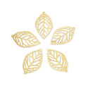 10pcs 35mm Large Filigree Leaf Drop Pendants, Tarnish Resistant, 18K Yellow Gold Plated Brushed Brass, BF-B2