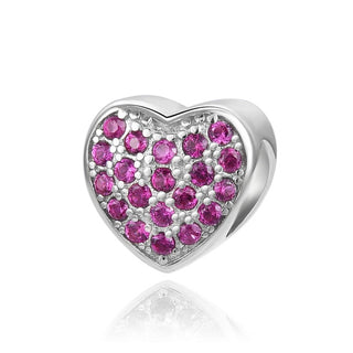 1pc 925 Sterling Silver Love Heart July Birthstone Bead Charm, Red Ruby Cubic Zirconia CZ, 10mm, Hole ID 4.5mm, EC1-L7