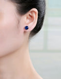 1 Pair 925 Sterling Silver September Birthstone Round Cut Stud Earrings, 8mm/2 Carat Cubic Zirconia CZ Blue Sapphire Stone, SSE49-9