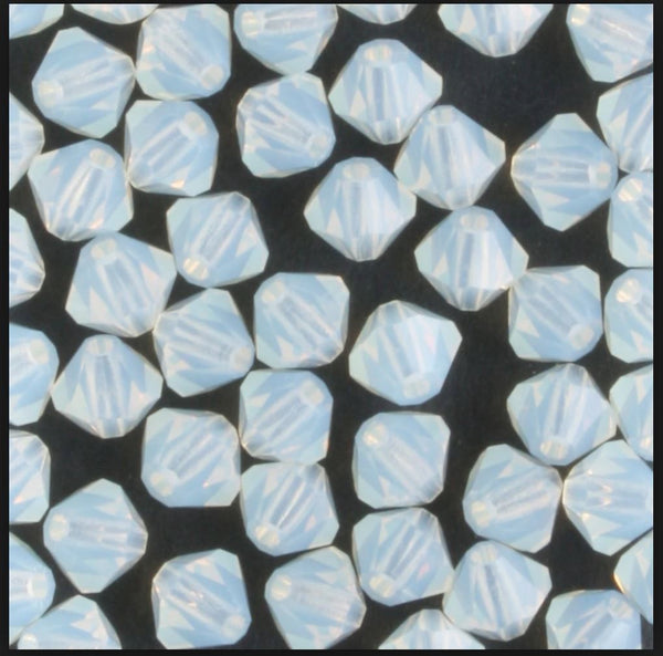 50pcs Preciosa Faceted Bicone Crystal Beads, White Opal, 6mm, Hole ID 1mm, Pre-B638