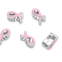 20pcs Pink Enamel Ribbon Symbol of Awareness Large Hole Beads, Hole ID 4.5mm, Antique Silver, Zinc Alloy Metal, MEC-C14