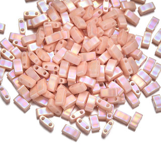 10g Miyuki Half Tila Seed Beads 5x2.3mm, Luster Rainbow Light Peach (HTL-596-1)