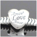 1pc Solid 925 Sterling Silver Love Language Heart Bead Charm, Compatible with Pandora All Other Charm Bracelet, EC597