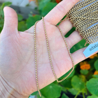 33 Feet Beaded Round Ball Chain Link, Raw Brass Uncoated/Unplated, 2mm