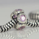 1pc Real 925 Sterling Silver Charm, October Birthstone Spacer Bead, Cubic Zirconia CZ Diamond Pink Tourmaline Gemstone, Compatible with Pandora all Other Charm Bracelets, EC302