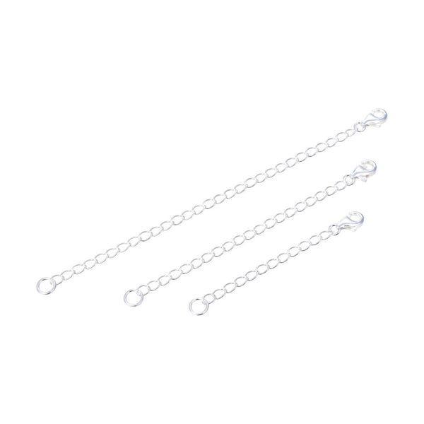 2pcs 925 Sterling Silver Chain Extender with Lobster Claw Clasp, Cable Chain Extension, Length Selections: 2 inch/3 inch/4 inch/5 inch/6 inch