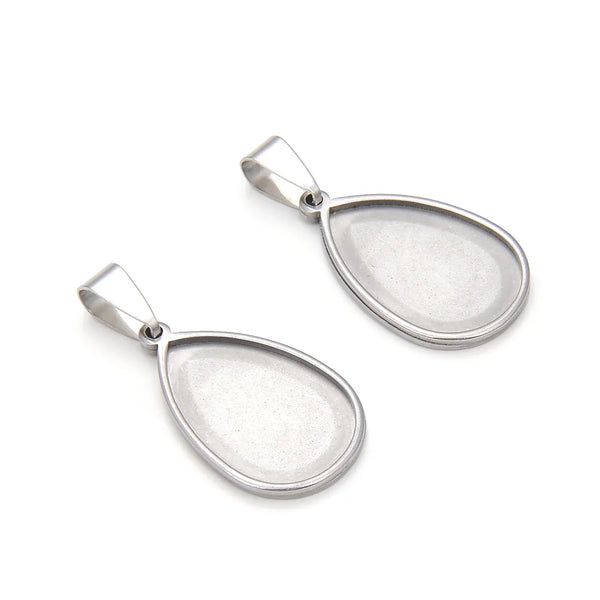 10pcs 304 Stainless Steel 28x20mm Teardrop Pear Bezel Cup Settings