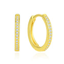 1 Pair Real 18K Yellow Gold Plated Sterling Silver Round Huggie Hoop Earrings, Pave Cubic Zirconia CZ, 13.5mm, SSE42-1