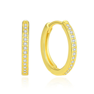 1 Pair Real 18K Yellow Gold Plated Sterling Silver Round Huggie Hoop Earrings, Pave Cubic Zirconia CZ, 15.5mm, SSE42-2