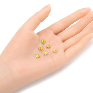 100pcs Grade A Wave Flower Crystal Clear Rhinestone Beads, 18K Yellow Gold Plated Brass, Size Selections: 4mm/5mm/6mm/8mm/10mm