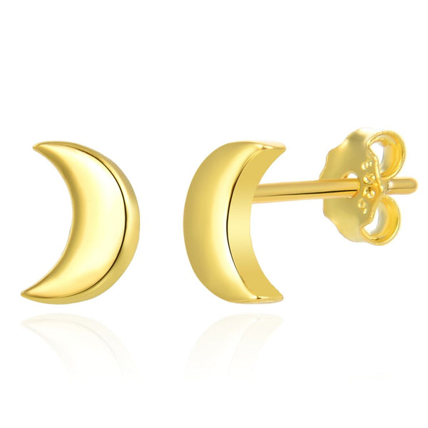 1 Pair 18K Yellow Gold Plated 925 Sterling Silver Stud Earrings, Waxing Moon Ear Studs, Small Tiny, SSE99-2