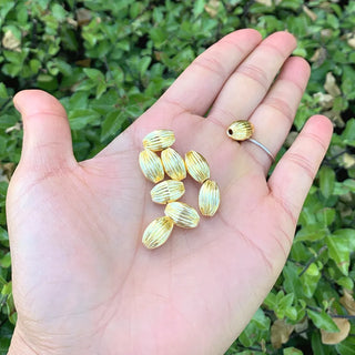 100pcs Corrugated Oval Melon Beads, 18K Yellow Gold Plated Brass, Size Selections: 7x4mm, 10x6mm, 12x8mm