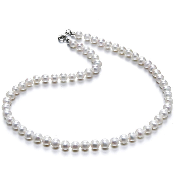 Natural Grade AAA+ Round White Cultured Freshwater Pearl Necklace, 7-8mm Pearl Strand, Length Selections: 16 inch/18 Inch