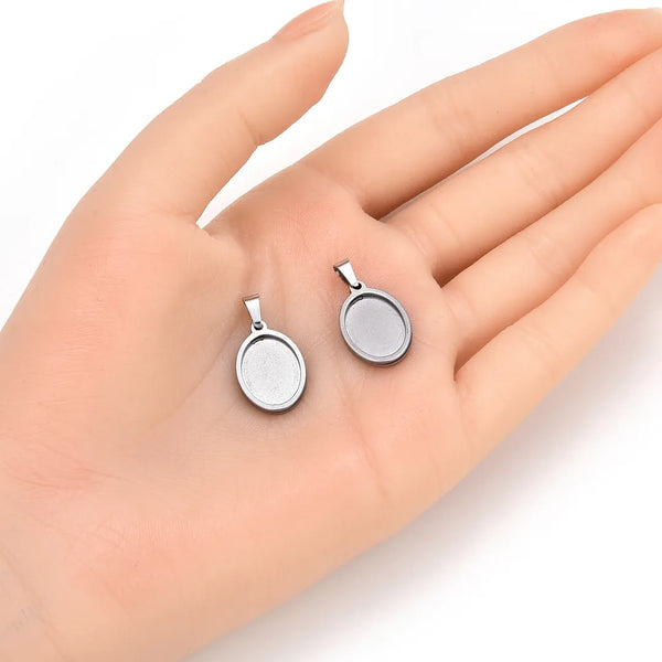 10pcs 304 Stainless Steel 14x10mm Oval Bezel Cup Settings