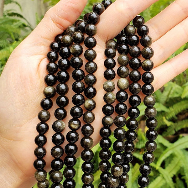 Natural Gold Sheen Black Obsidian Gemstone Round Beads, 15 Inch/1 Strand, Size Selections: 4mm/6mm/8mm/10mm