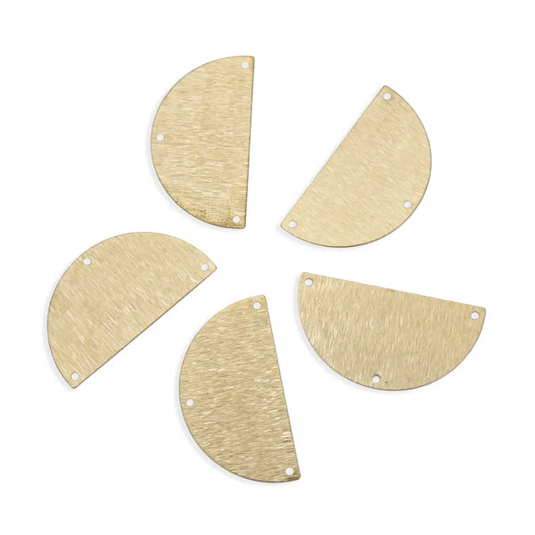 20pcs Brushed Raw Brass Large Half Round Semicircle Connector Link, 3-Hole, 35mm, Unplated/Uncoated, CF-A10